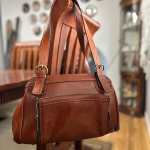 Patricia Nash Brown Leather Shoulder Bag with Structured Design